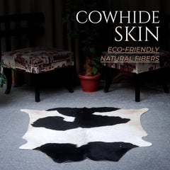 Luxurious Black & White Cowhide Rug with Non-Slip Backing - Handcrafted Natural Beauty for Modern Home Décor - Medium Size, Hypoallergenic - Celestial Leather Limited