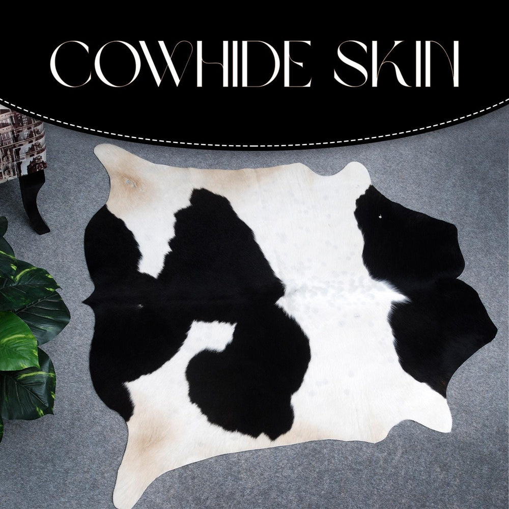 Luxurious Black & White Cowhide Rug with Non-Slip Backing - Handcrafted Natural Beauty for Modern Home Décor - Medium Size, Hypoallergenic - Celestial Leather Limited