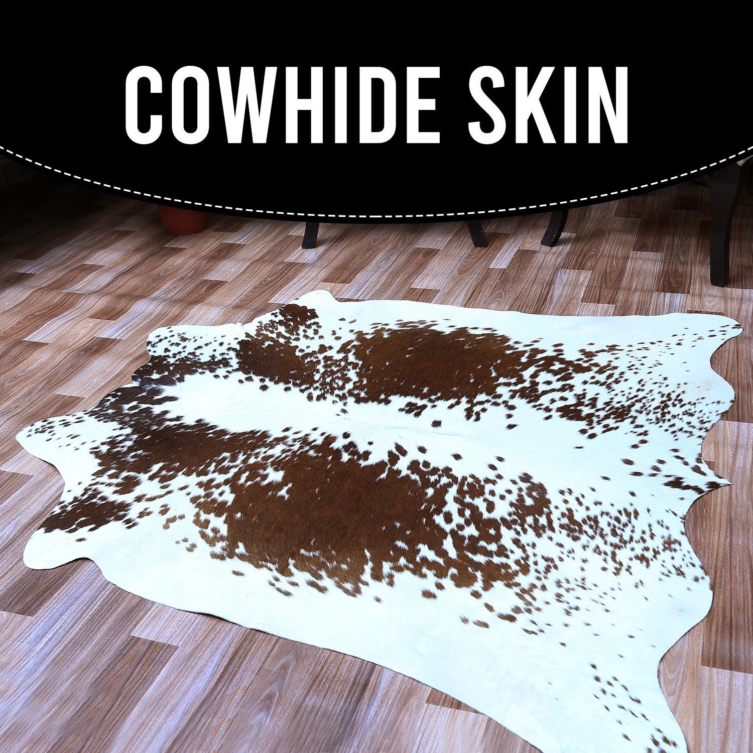 Handcrafted Luxury Medium Cowhide Rug | Classic Brown & White | Hypoallergenic, Non-Slip Backing | Unique Natural Beauty | Durable - Celestial Leather Limited
