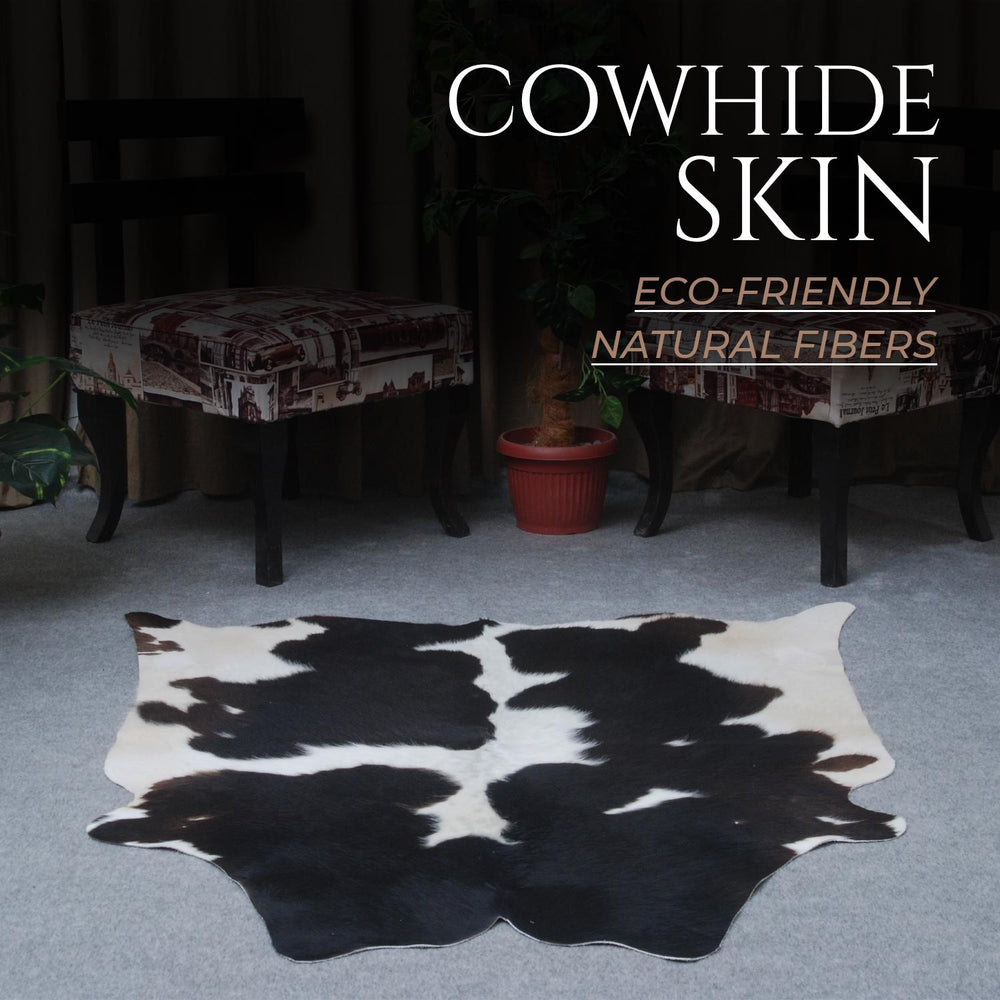 Luxurious Dark Brown & White Cowhide Rug - Hypoallergenic, Handcrafted, Unique Beauty - Durable Medium Cow Skin Rug for Modern Home Decor - Celestial Leather Limited
