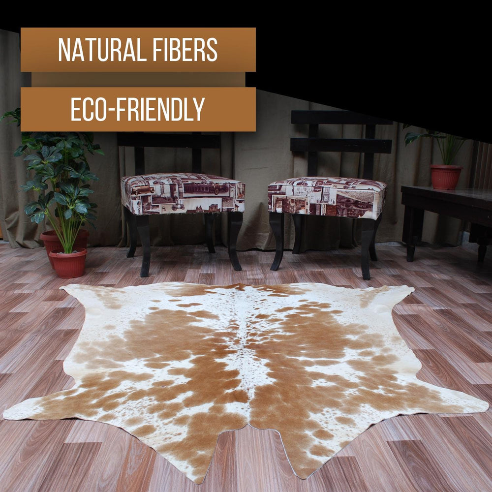 Luxurious Large Brown & White Cowhide Rug - Hypoallergenic with Non-Slip Backing for Sophisticated Home Decor - Celestial Leather Limited