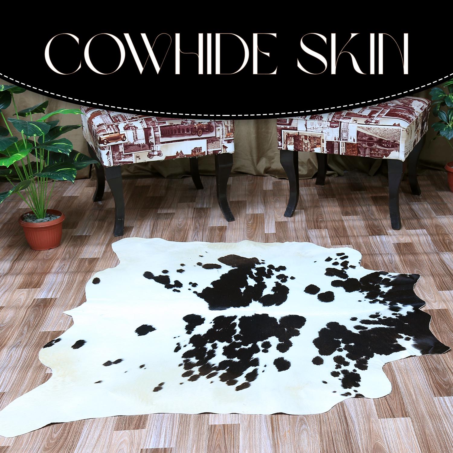 Stunning Large Cowhide Rug Black & White Natural Hair Centre Piece Hypoallergenic Non Slippery Non Shedding Unique Markings Handselected - Celestial Leather Limited