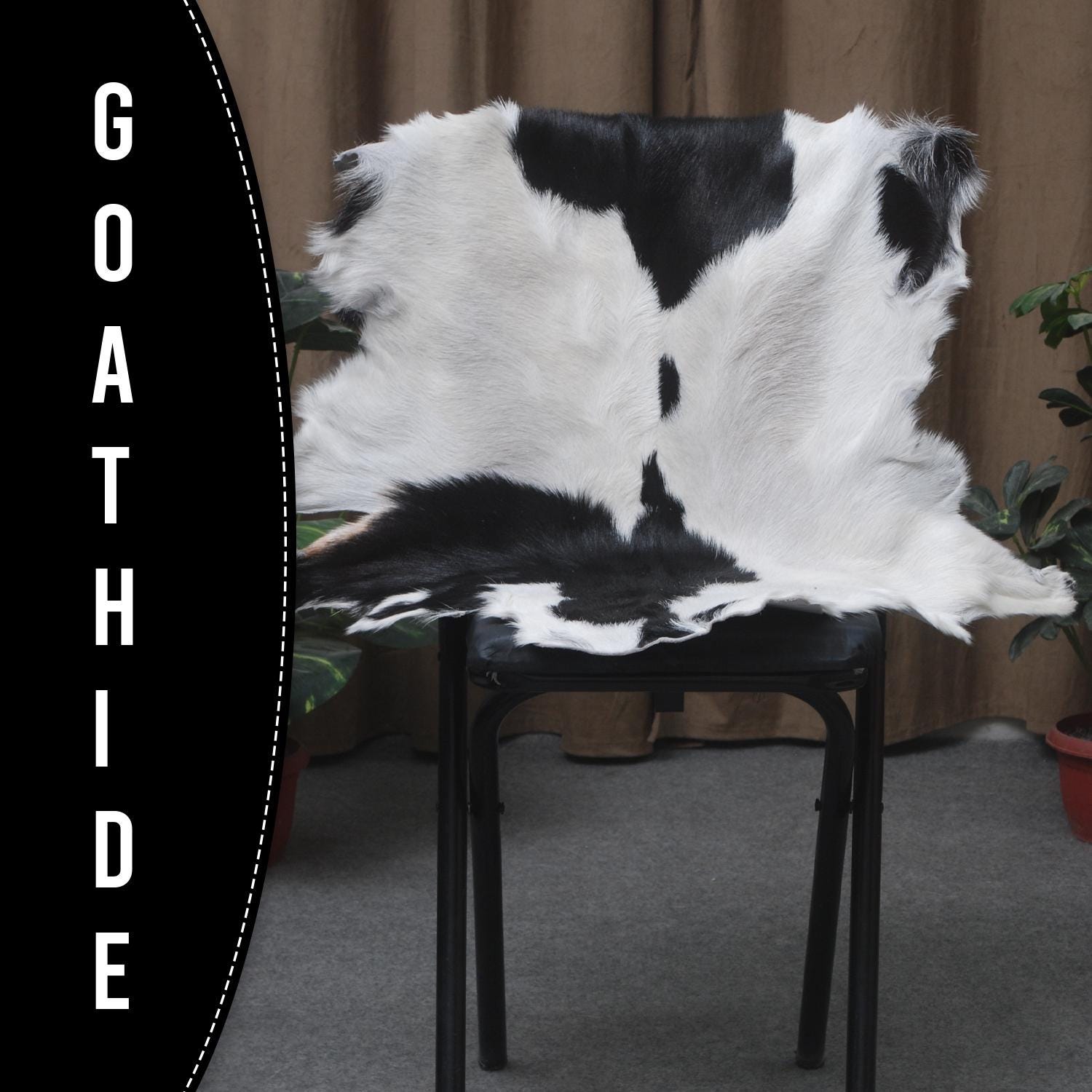 Luxurious Genuine Black & White Goat Skin Rug | Modern Home Decor | Hypoallergenic - Non-Shedding | Sustainable - Eco-Friendly