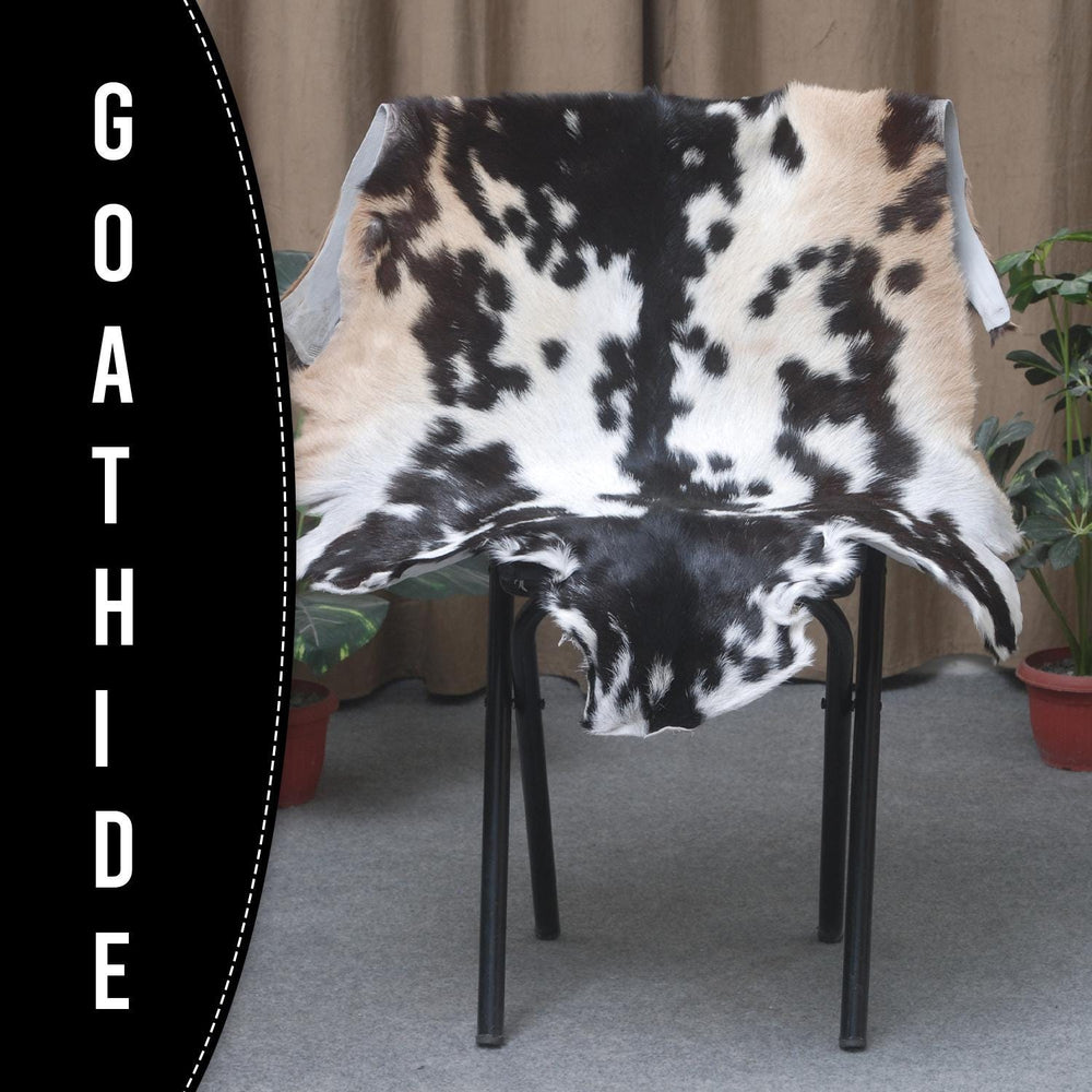 Luxurious Black White Handmade Goat Skin Rug - Unique Natural Beauty for Your Home - Celestial Leather Limited