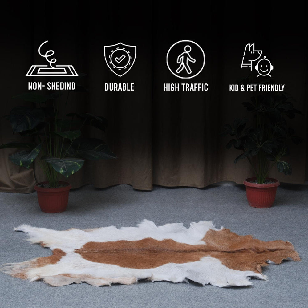 Luxury Brown & White  Goat Skin Rug - Handmade 100% Pure Goat Skin - Soft, Non-Shedding, Sustainable & Unique - Eco-Friendly Floor Rug - Celestial Leather Limited