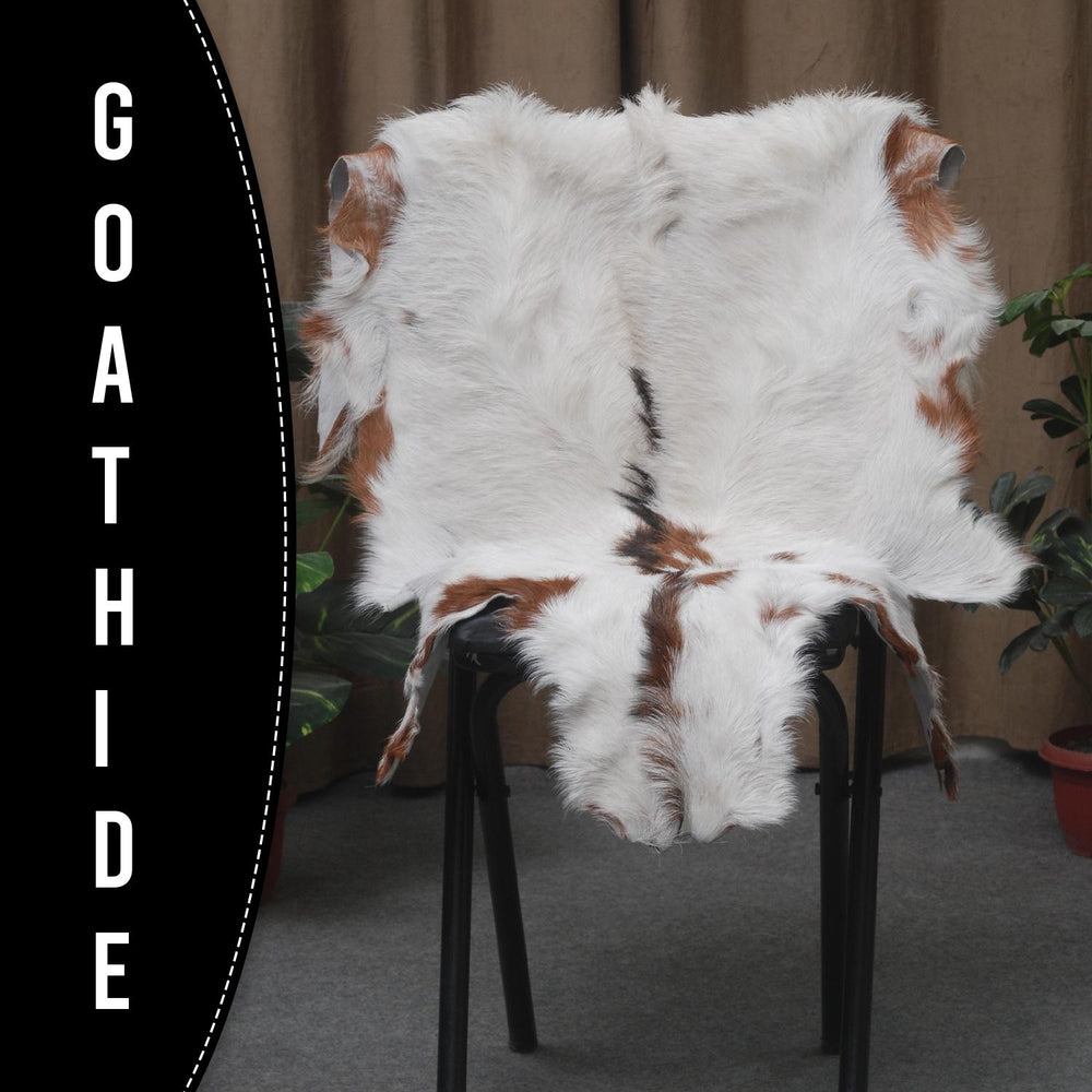 Luxurious Brown and White Goat Hide Rug | Handcrafted Premium Goatskin Rug - Sustainable, Eco-friendly, Hypoallergenic, Non-slip Suede Back - Celestial Leather Limited