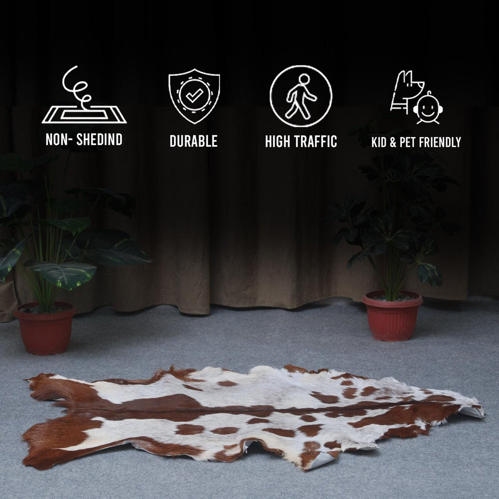 Luxurious Brown and White Goat Skin Rug - Premium Hair-On, Natural, and Sustainable - Elegant Home Decor Addition - Celestial Leather Limited