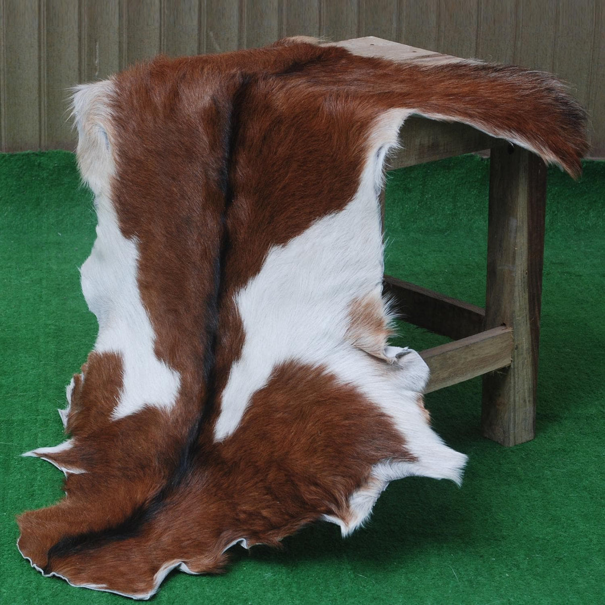 Luxurious Brown & White Goat Skin Rug - Soft, Durable, and Eco-Friendly - Handmade Pure Goat Skin Floor Rug - Non-Slip Suede Back - Celestial Leather Limited