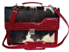 Stylish Red Crocodile Pattern Cowhide Laptop Bag with Matching Strap - Handcrafted Unique Design for Women in Multi-Colour - Button Closure - Celestial Leather Limited