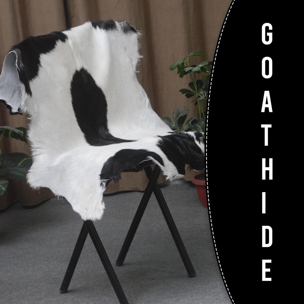 Luxury Black & White Goat Skin Rug - Modern Chic Decor, Natural Softness, Hypoallergenic, Eco-Friendly, Unique Pattern, Non-Slip Backing - Celestial Leather Limited