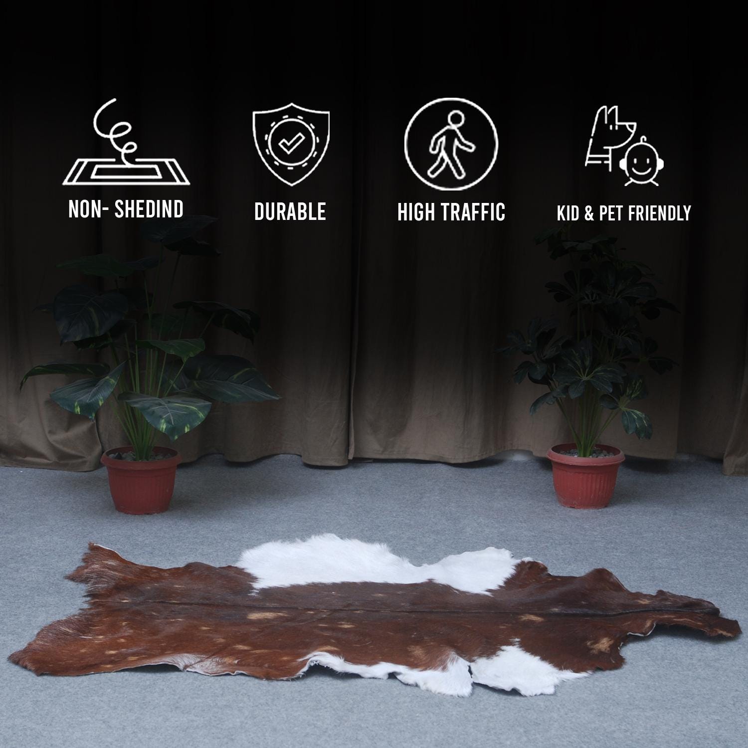 Luxurious Dark Brown & White Goat Skin Rug - Handmade Pure Goat Skin Floor Rugs for Stunning Natural Beauty & Eco-Friendly Charm - Celestial Leather Limited