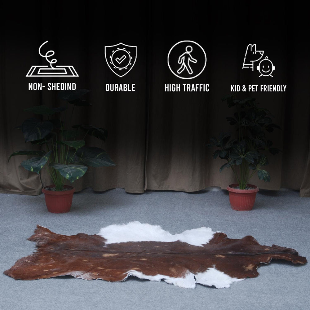 Luxurious Dark Brown & White Goat Skin Rug - Handmade Pure Goat Skin Floor Rugs for Stunning Natural Beauty & Eco-Friendly Charm - Celestial Leather Limited